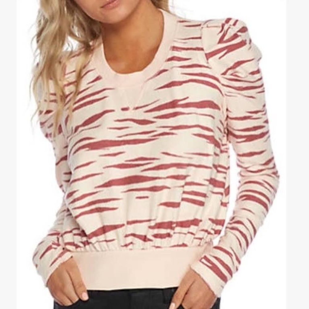 Free People Tiger Print Puff Sleeve Top